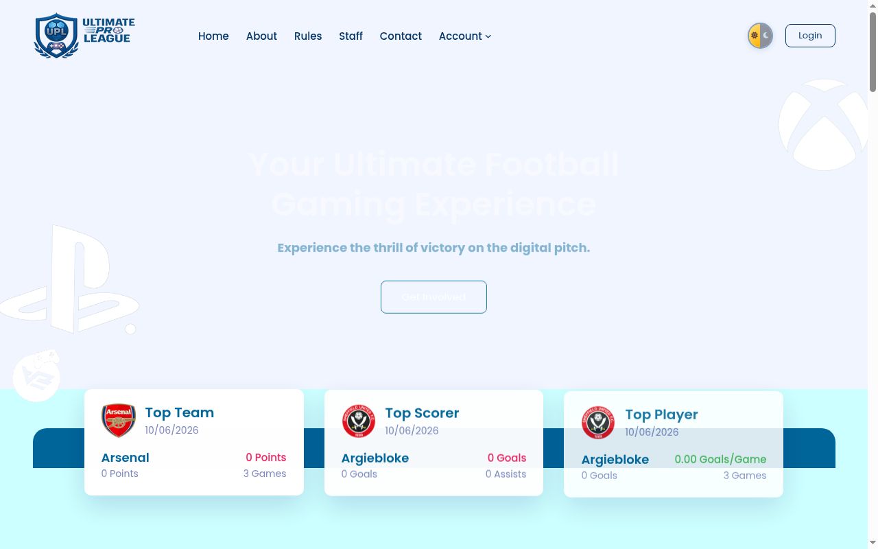 Screenshot of the Ultimate Pro League website